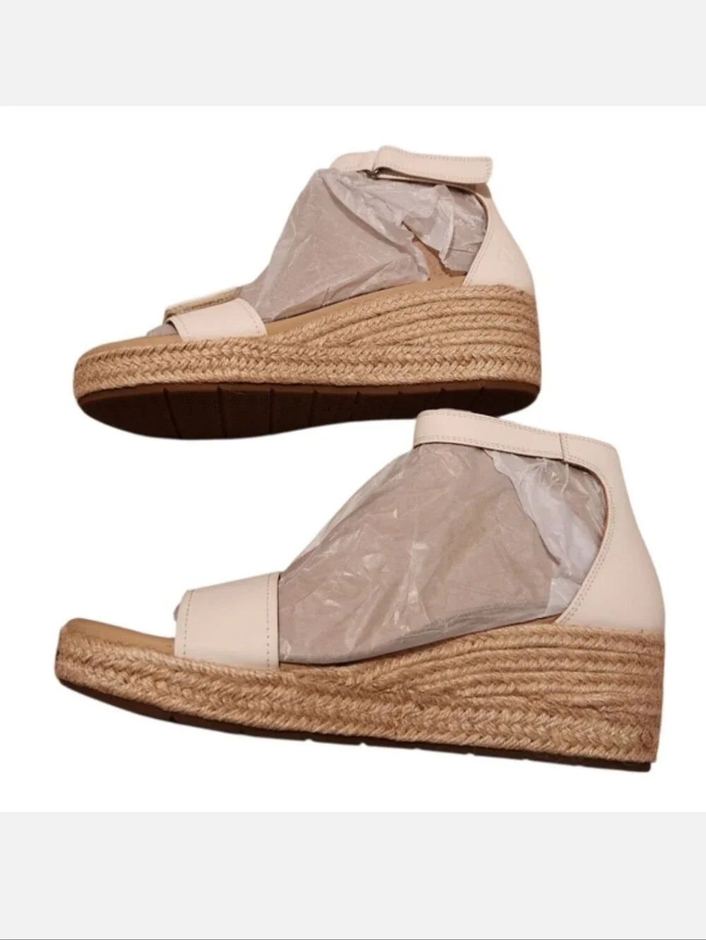 Women’s Size 9.5 ABEO Riviera White/Tan Wedge Heel Ankle Sandals